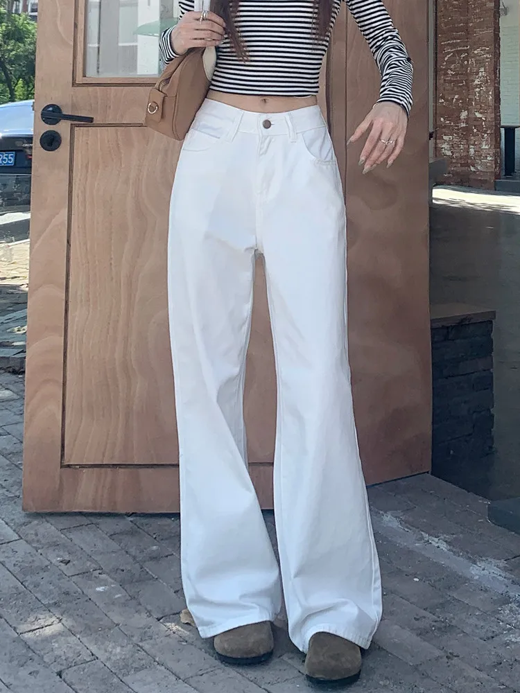

Белые свободные хлопковые широкие мешковатые джинсы с высокой талией для женщин Harajuk, повседневные джинсовые прямые брюки De Mujer 2025