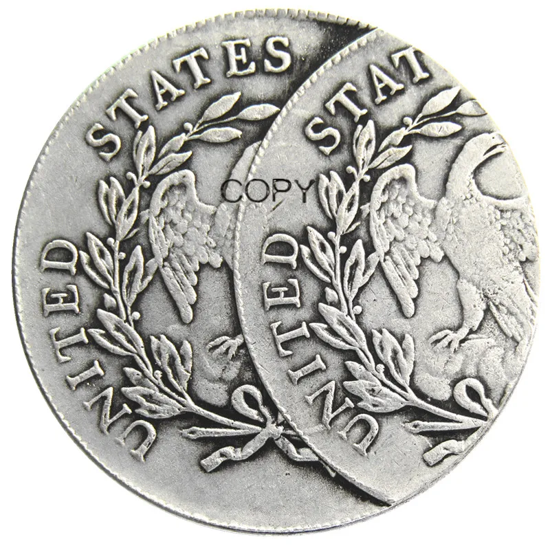 United States Of America 1796 Liberty Dollar Two Faces Error Silver Plated Copy Coin