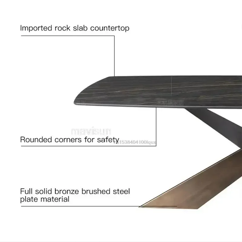 Prostokątna noga z brązu Nowoczesny stół do jadalni Minimalistyczna wyspa Stoły kuchenne Restauracja Projektant Czarny marmur Luksusowe meble