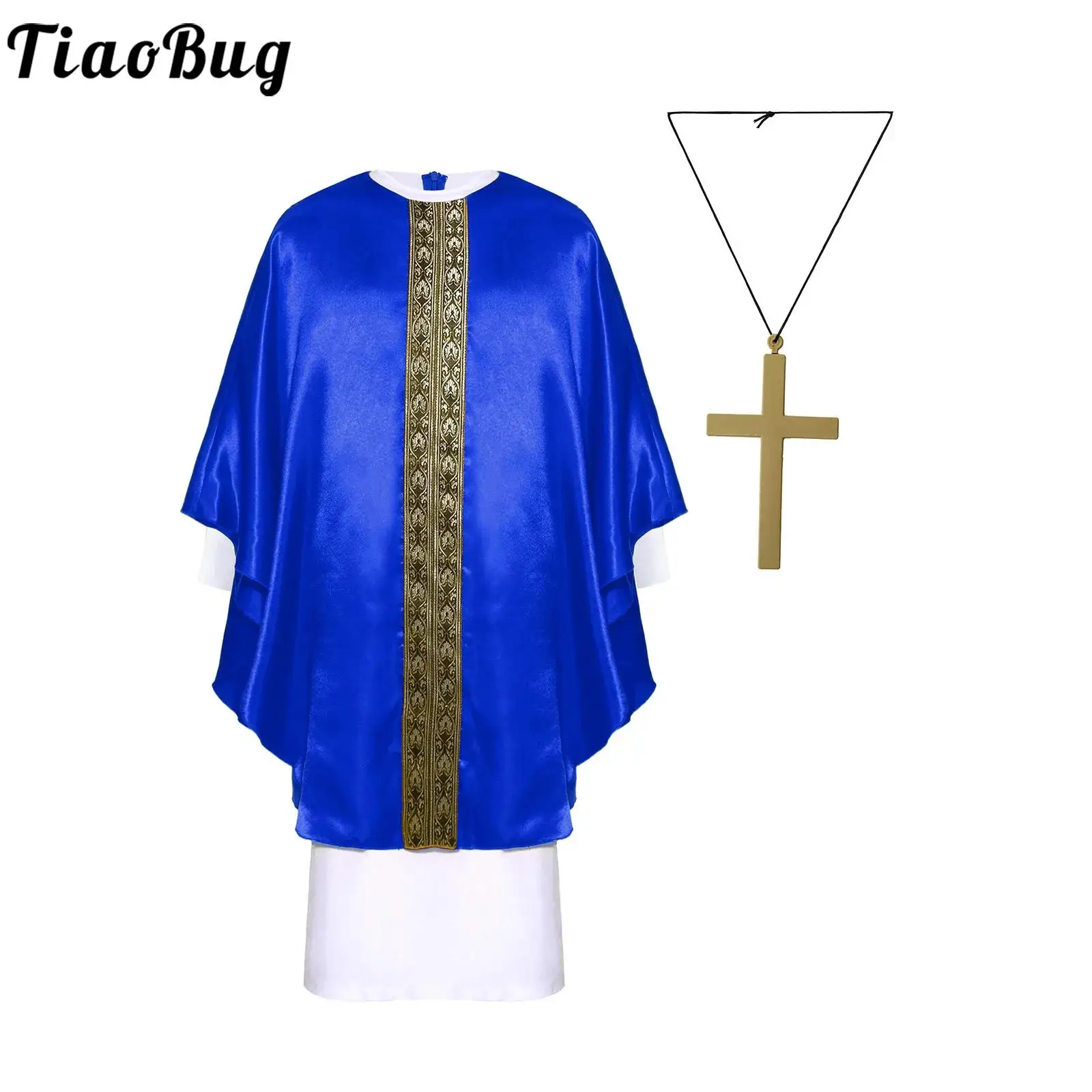 

Halloween Boys Girls Priest Pope Cosplay Costume Long Sleeve Robe Cape Catholic Church Clergy Vestments Chasuble Muslim Abaya