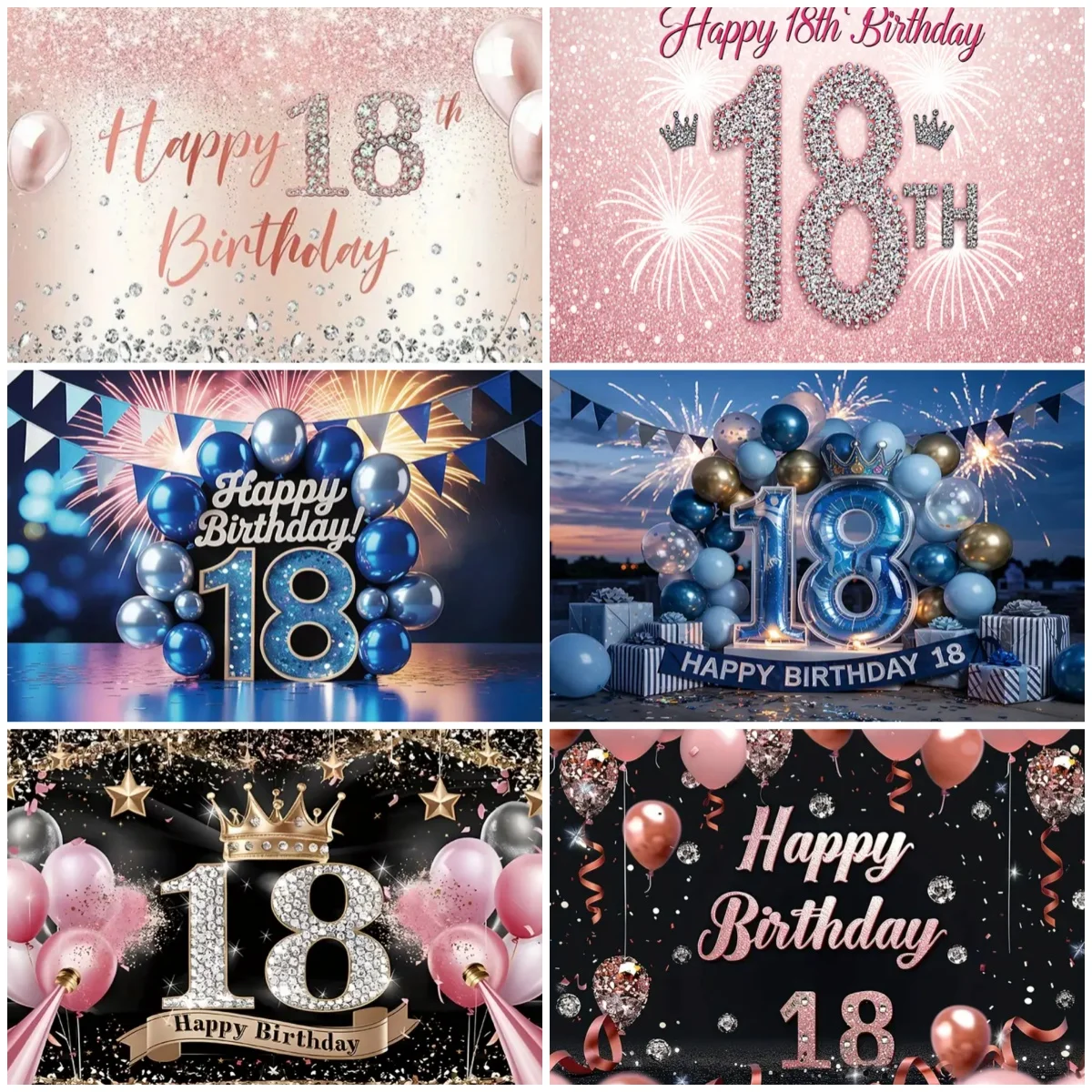 

18th Birthday Party Decor Pink Black Gold Glitter Balloon Background Boy Girl Mitzvah Backdrop Supplies Photography Props Gifts