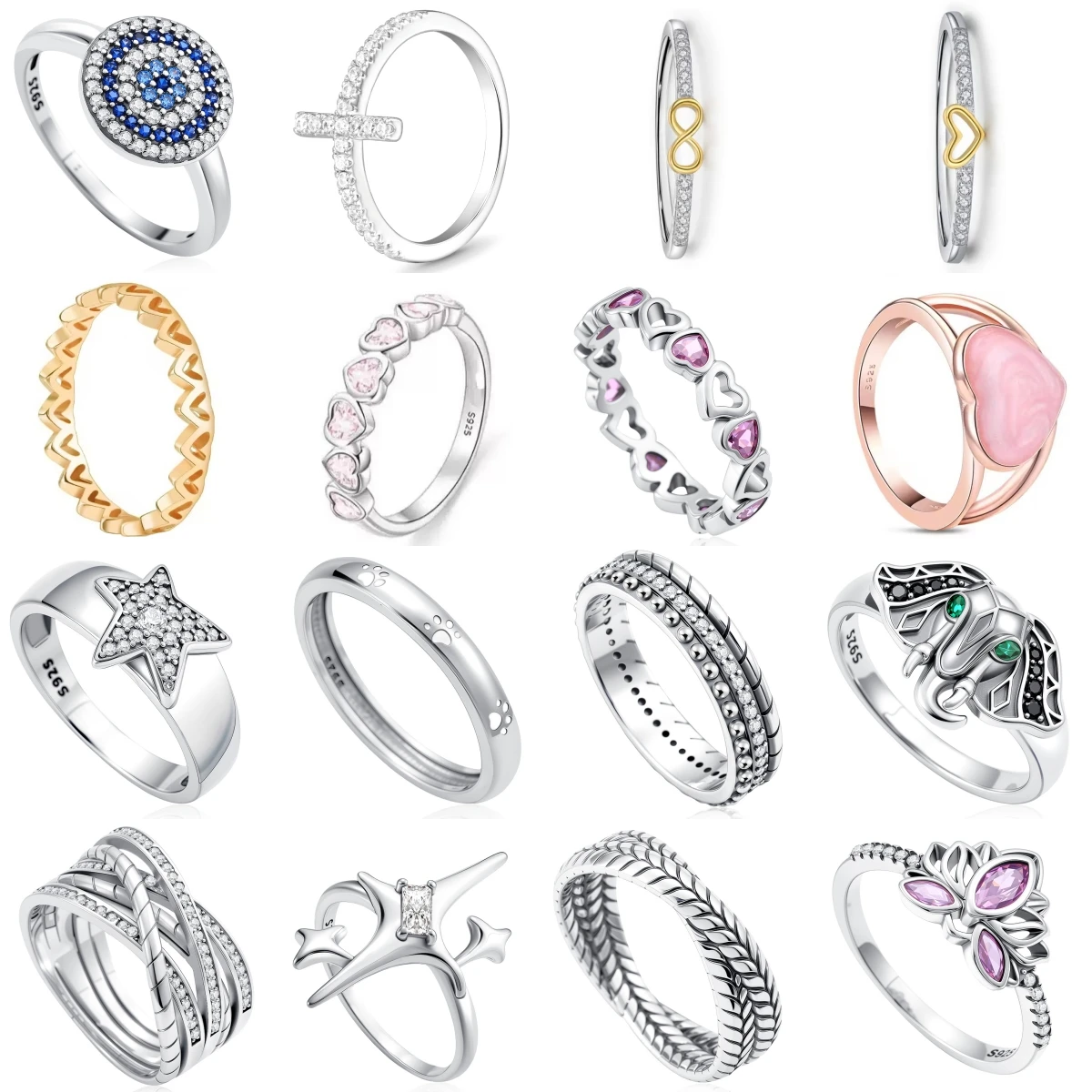

2026 New 925 Sterling Silver Rings for Women Cubic Zirconia Stackable Bands with Evil Eye Heart Star Design Fashion Jewelry Gift