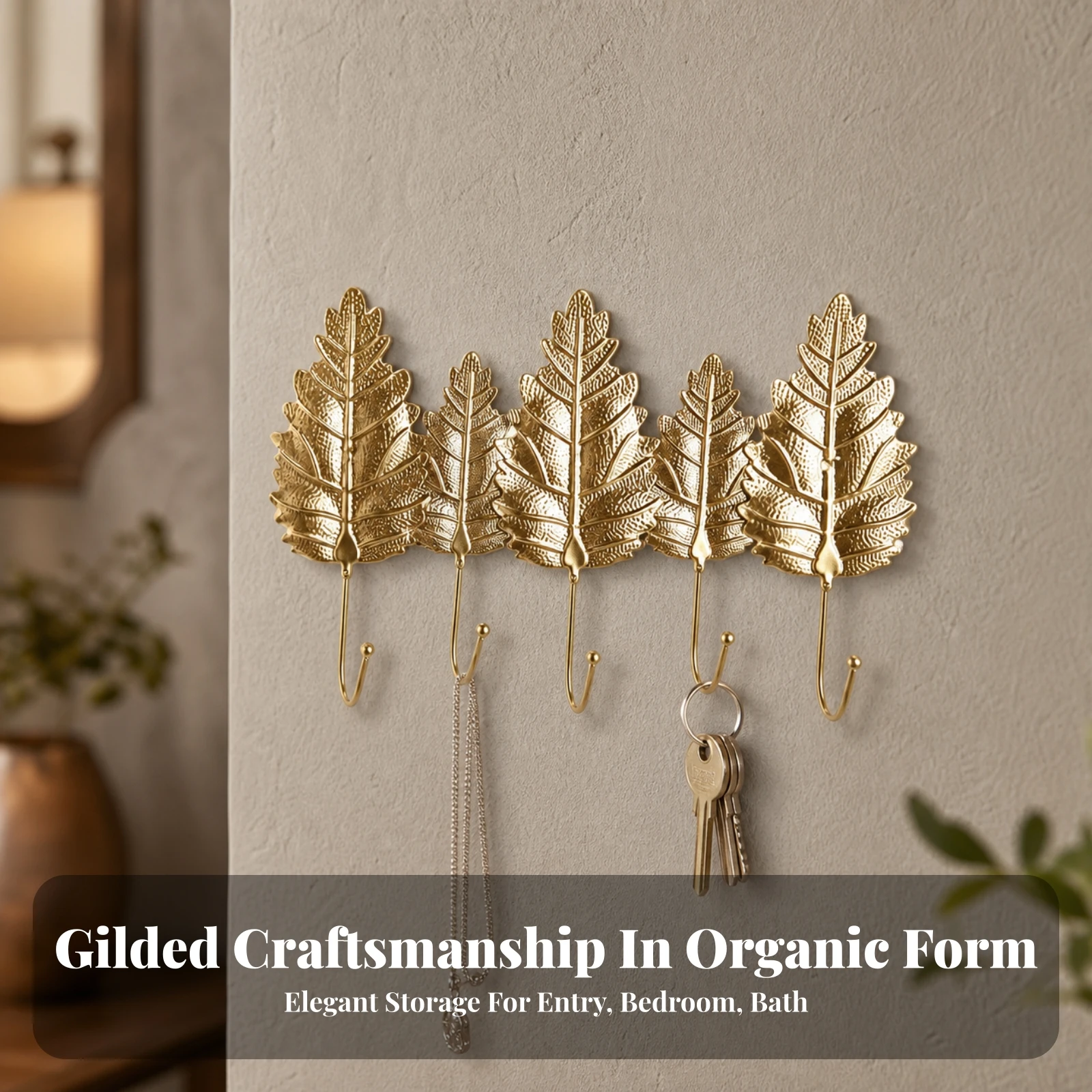 Leaf Wall Hook Space-Saving Leaf-Shaped Key Holder Wall Hook with Five Hooks Practical Hardware Charming for Entryway, Bedroom