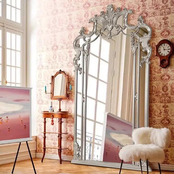 French carved full-length mirror, European classical full-length mirror