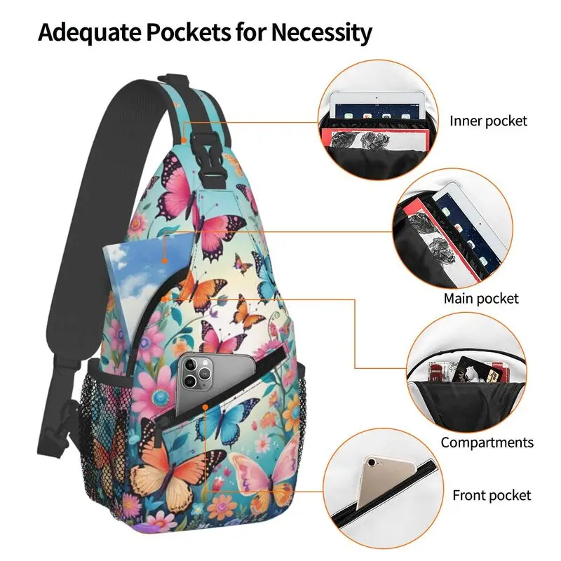 Custom Fashion Colorful Butterfly Crossbody Sling Backpack Men Shoulder Chest Bags for Hiking