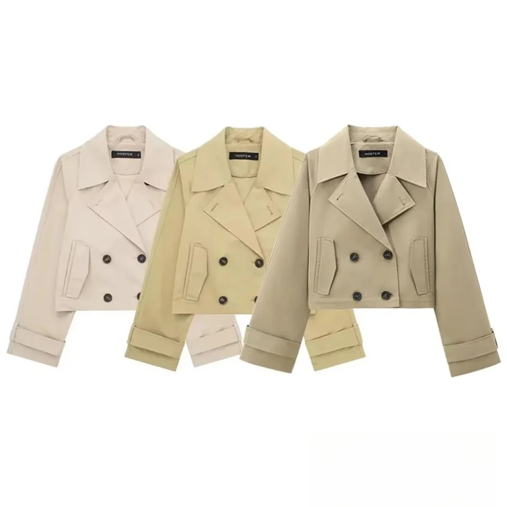 

KONDALA-Женская модная короткая ветровка с лацканами и пуговицами, свободная короткая куртка, ветровка, новинка 2024, весенне-осенняя уличная куртка для прогулок