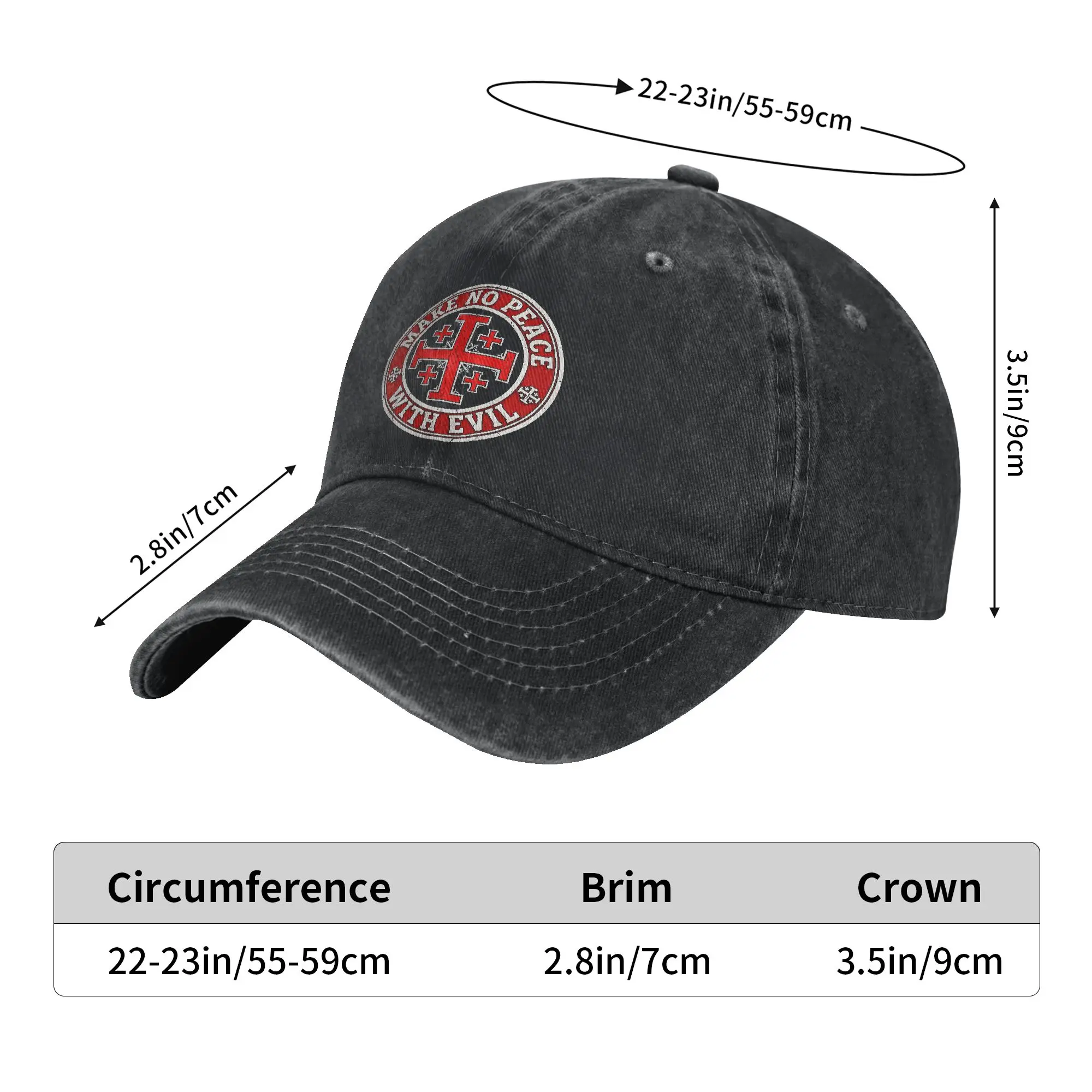 Make No Peace with Evil Knight Templar Jerusalem Cross Baseball Cap Sun  Outdoor Sports Dropshipping Washed Trucker Hat Gift