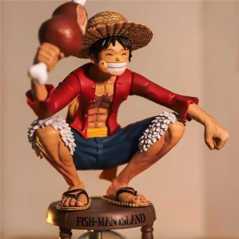 قطعة واحدة لوفي القرفصاء أكل اللحوم البلاستيكية عمل تمثال القرد D لوفي تمثال زورو سانجي كايدو جمع نموذج ألعاب الدمى هدية