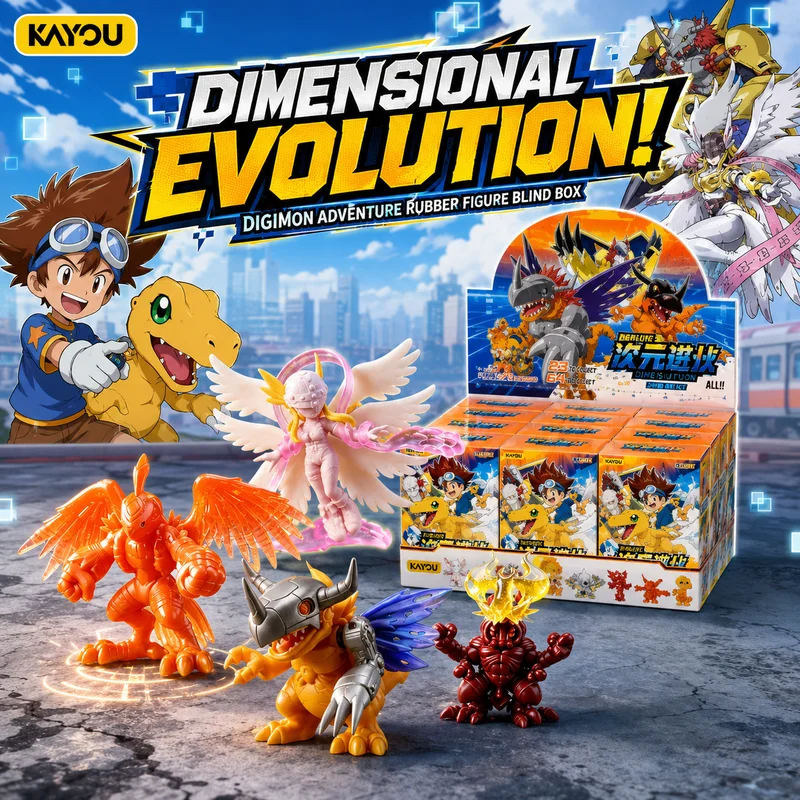 Genuine KAYOU Digimon Évolution dimensionnelle, figurine miniatures à construire, boîte mystère, modèle de bureau, ornement, cadeau de papeterie 2-en-1