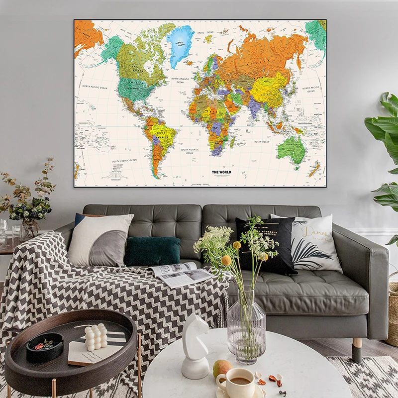 Non-woven Waterproof World Map Physical Map Aerial View Without Flag For Beginner 225*150cm