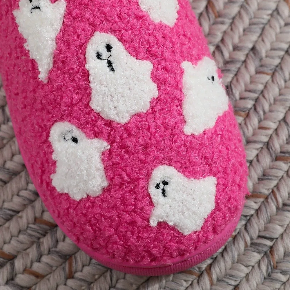 Lässige, weiche Halloween-Hausschuhe, schöne warme Geister-Hausschuhe, niedliche dicke Sohle, flauschige Winter-Slipper für Halloween – Detail 7