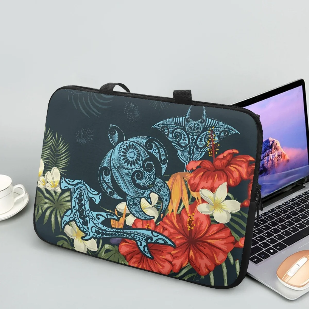 

Luxury Hibiscus Polynesian Turtle Print Laptop Handbags Fashion Casual Travel Portable Tablet Bag Computer Accessories Briefcase