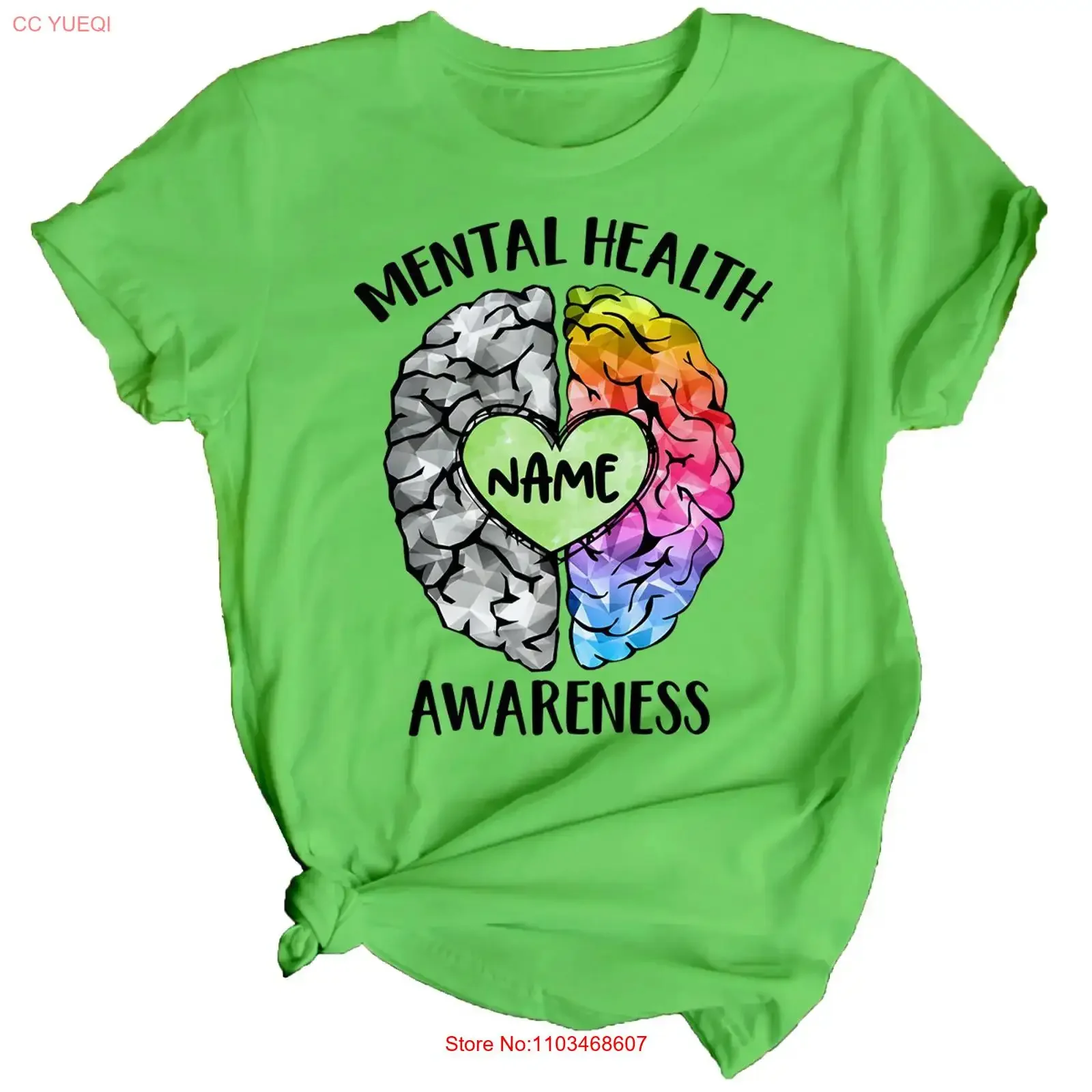 T-shirt personnalisé pour femme, thème santé mentale (cerveau et cœur), anti-anxiété, MHA, vintage, effet délavé, légèrement stylé et confortable