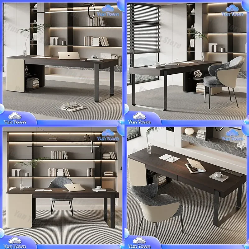 Light Luxury Modern Smoked Wood Solid Wood Desk for Home Office Study Minimalist Computer Desk for Ergonomic Workspace Setup