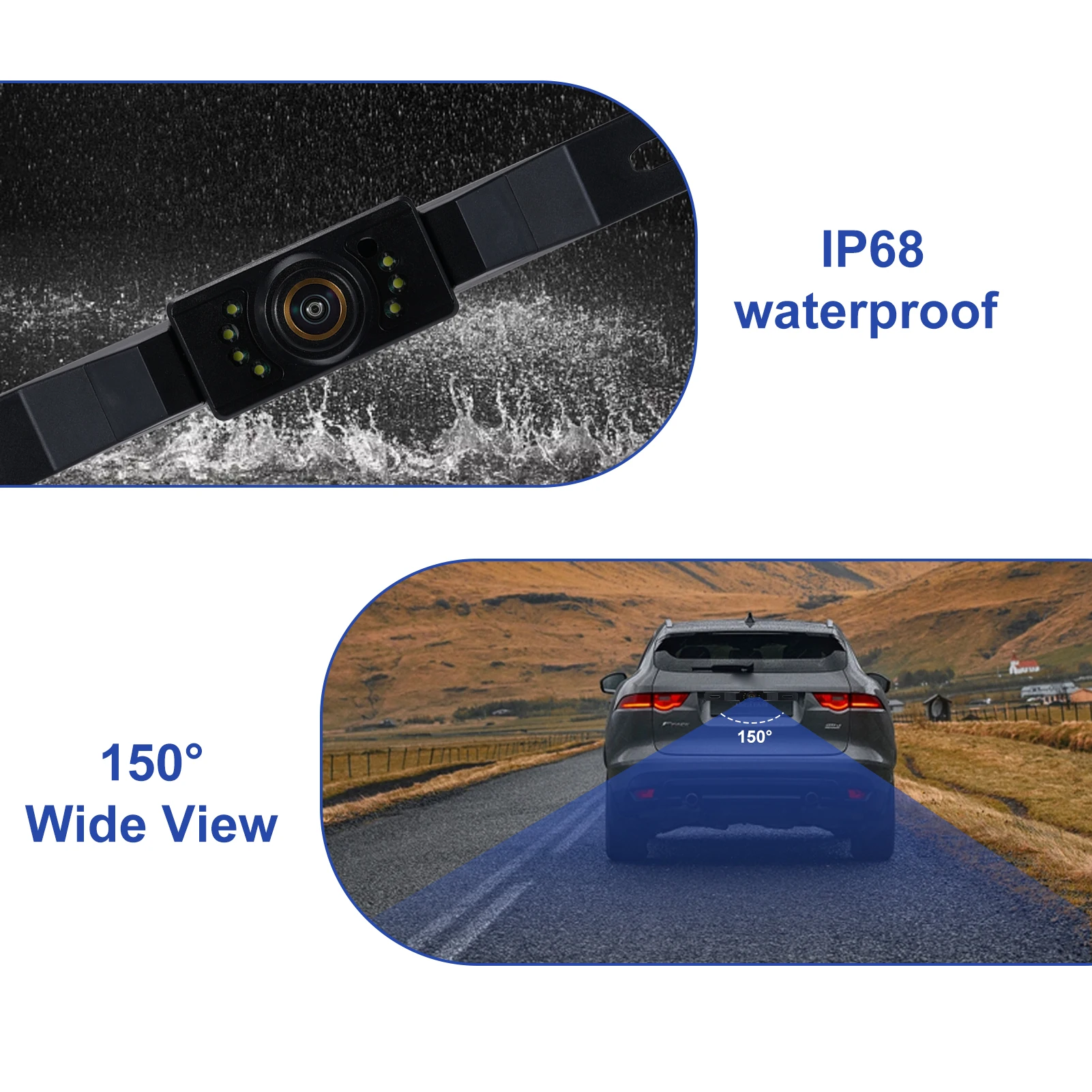 كاميرا الرؤية الخلفية المقاومة للماء مع شاشة IPS مقاس 7 بوصات، وكاميرا احتياطية للرؤية الليلية AHD، 150 °   خطوط توجيه واسعة الزاوية وقابلة للتعديل