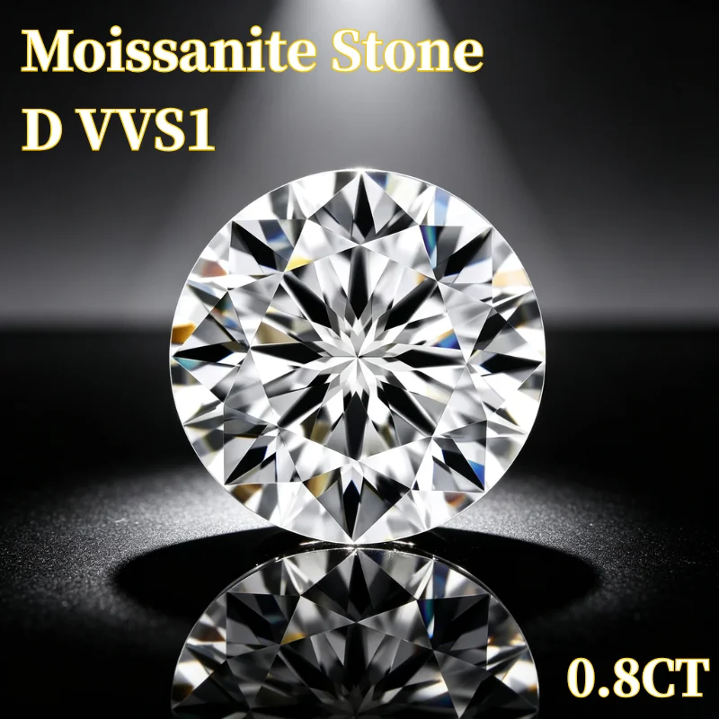 [ Super White ] Moissanite Stone 0.8ct Round Cut D Color VVS1 with Certificate Gemstone for DIY Jewelry Making Pass Diamond Tester