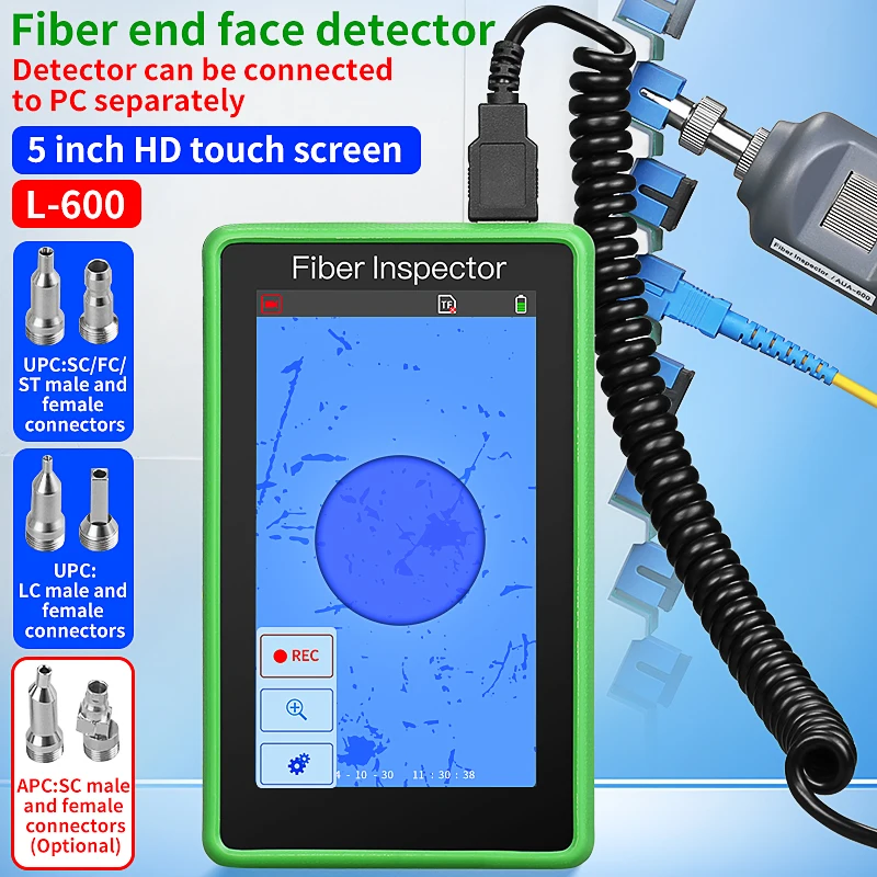 

L-600 Inspection Fiber Video Probe 400X Microscope Fiber Optic End Face Detector Display SC FC ST LC Optical Fiber Inspect Tool