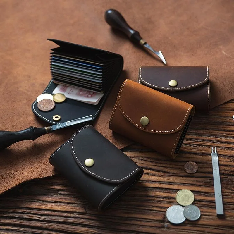 Zency Men Mini Wallet Genuine Leather Cowhide Clutch Multi-function Multiple Card Slots with Coin Slots Gift for Dad Lover