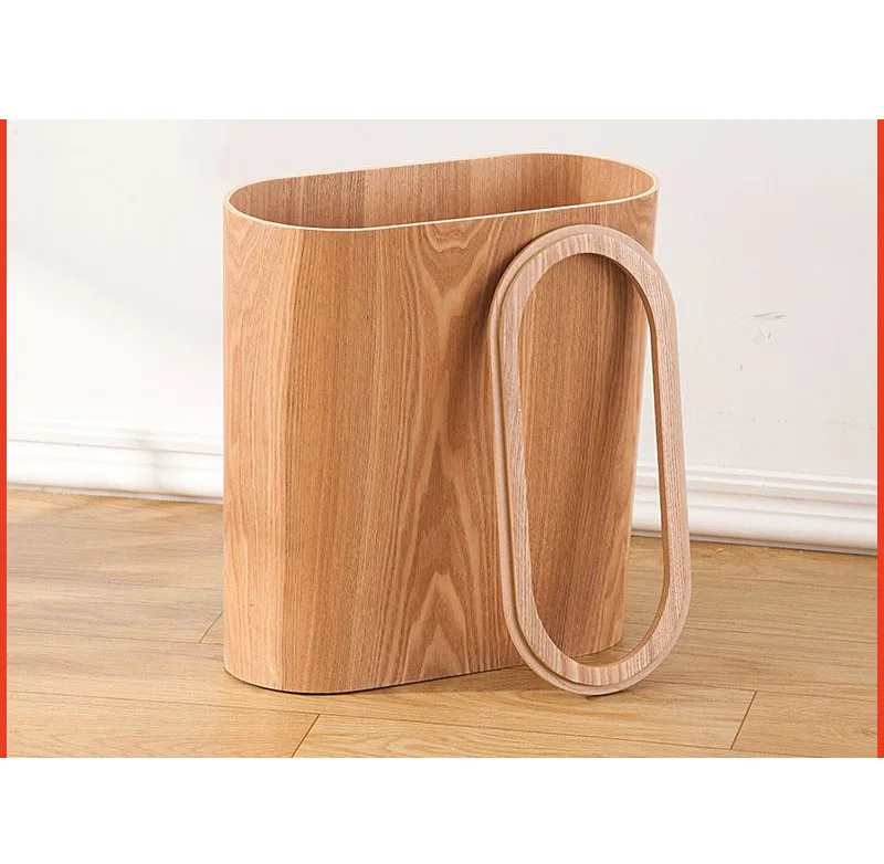 Trash Can Wooden Nordic Style Household Bedroom Waste Bin With Cover Upscale Hotel Toilet Creative Durable Paper Basket ZD133