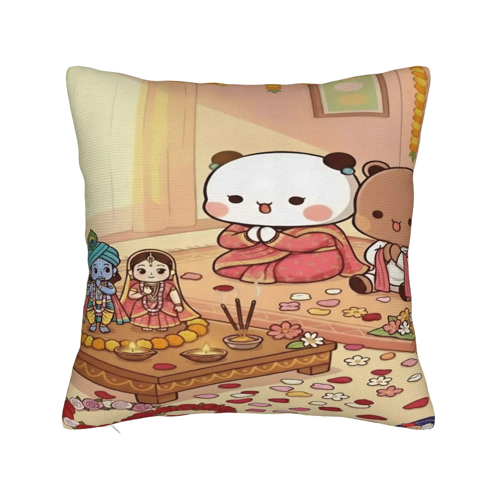 Panda Bubu Dudu Pattern Pillow Case  Cushion Cover Square Design Pillow Cover Cute Funny Pillowcases For Sofa Bedroom Home Decor