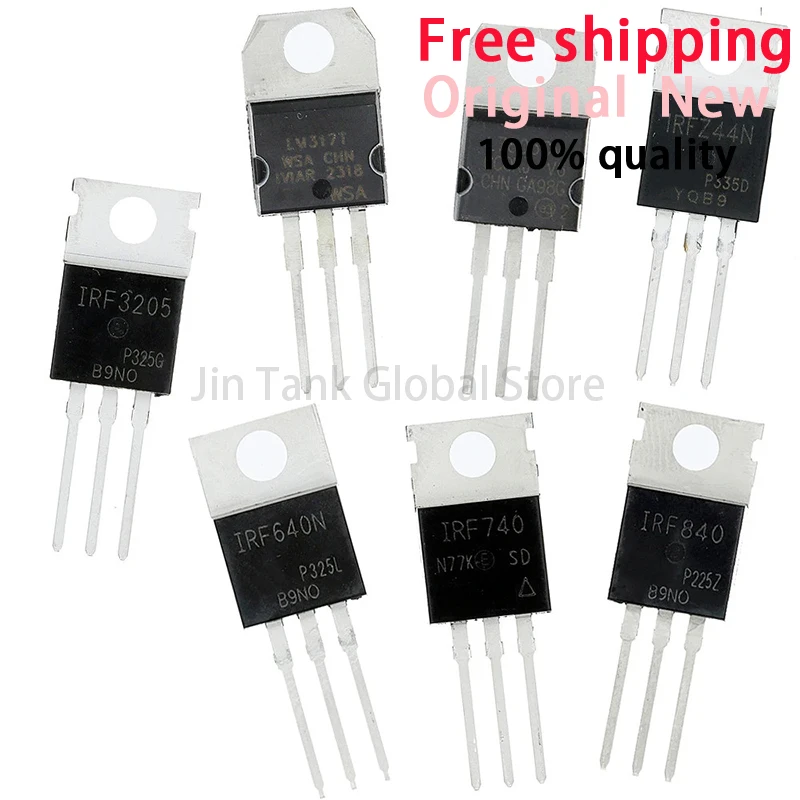 10pcs LM317T L7805 IRF640 IRF740 IRF840 IRFZ44N IRF3205 Transistor TO-220 Voltage Regulator L7805CV MOSFET IRF640N