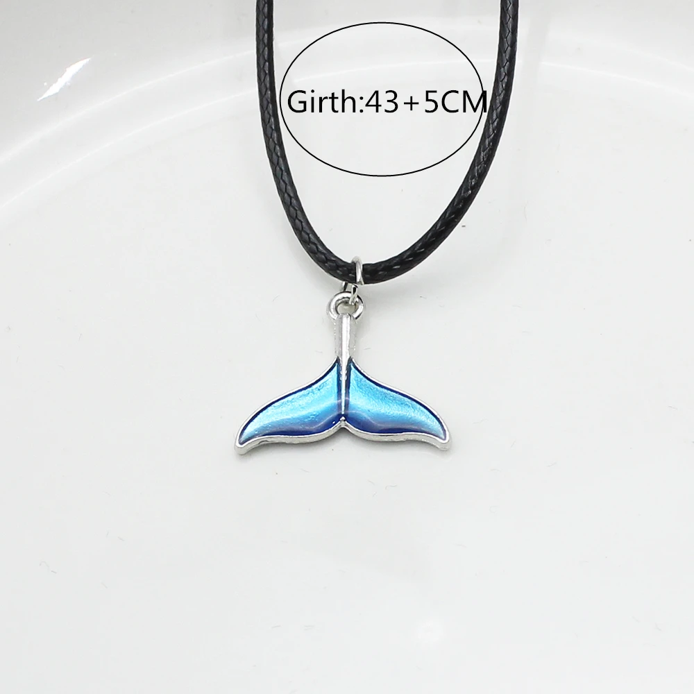 Blue Ocean Dolphin Whale Tail Pendant Necklaces Simple PU Leather Chokers Collares For Women Girl Daily Jewelry Party Gifts