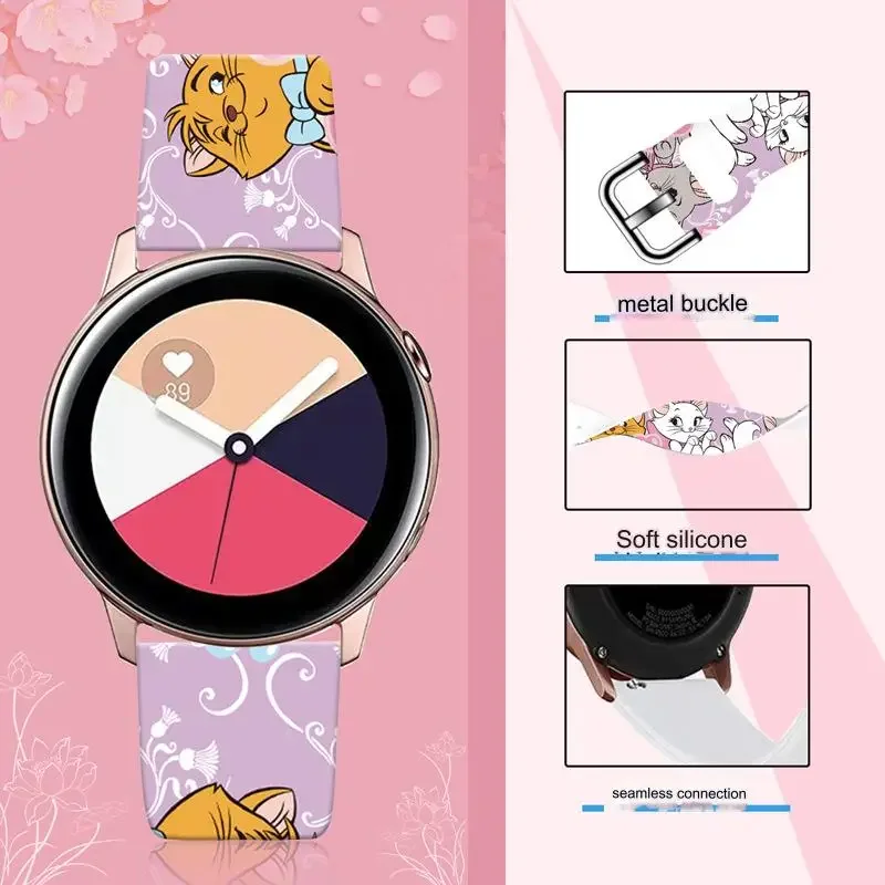 Disney The Aristocats Marie Cat Printed Silicone Strap For Samsung Huawei GT Watch FB-Versa 22 20MM Watch Band Cartoon Bracelet