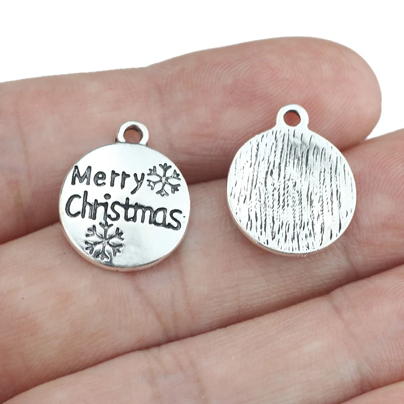 10Piece 15*18mm Antique Silver Plated Round Disc Charms DIY Merrry Christmas Message Charm  Pendant Jewelry