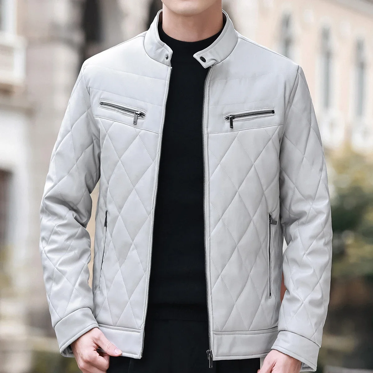 

New Causal Vintage Motorcycle Leather Jacket Coat Men Spring Fashion Design PU Leather Jacket Men Autumn Motor Biker Pocket Coat