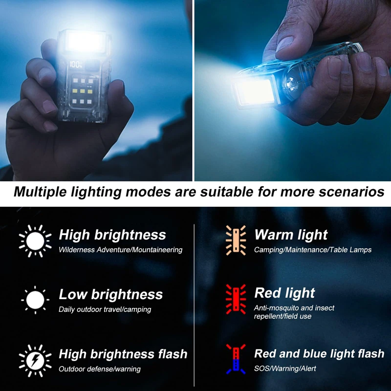 다기능 미니 손전등, 소형 컴팩트 자석 LED 고휘도 플래시 라이트 걷기 응급 상황 자전거 타기 하이킹용