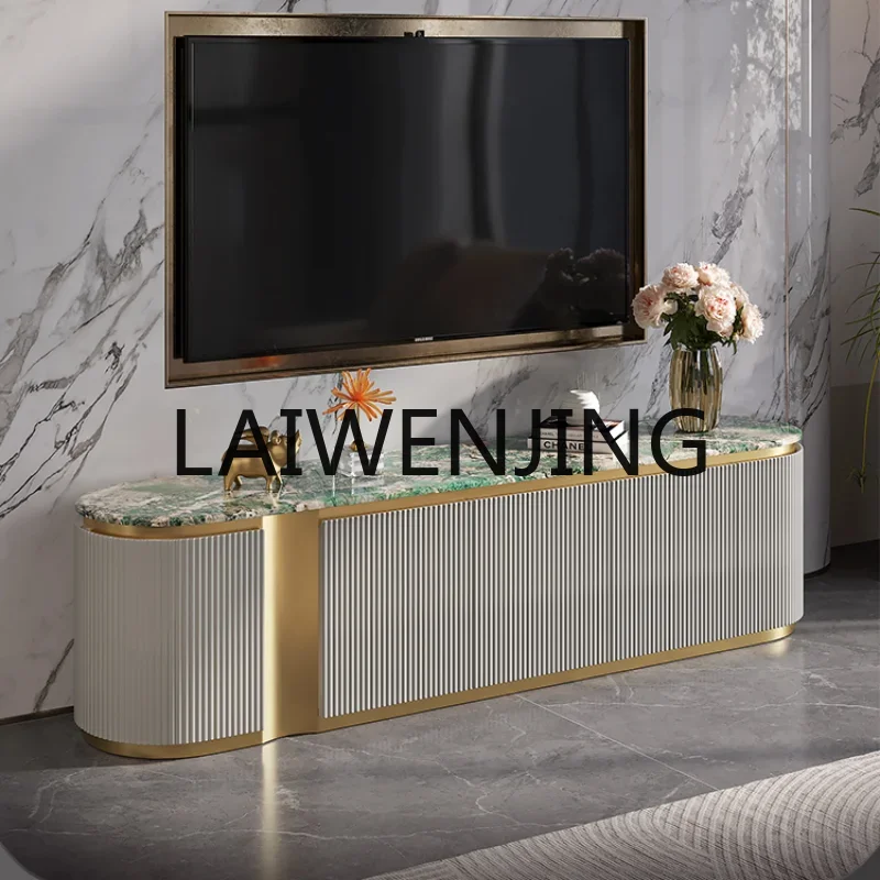 Light Luxury TV Cabinet High-End Living Room Custom Italian Bright Paint Marble Floor Cabinet Tea Table Combination