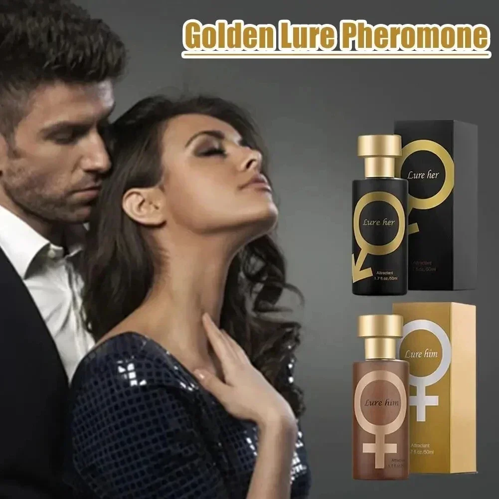 Male and female flirting, body spray oil