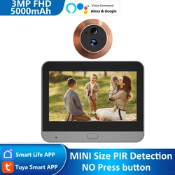 Alexa Google Tuya Smart Life APP View 3MP Mini Digital Peephole Eye Viewer WiFi PIR Motion Infrared Night Vision Door Camera