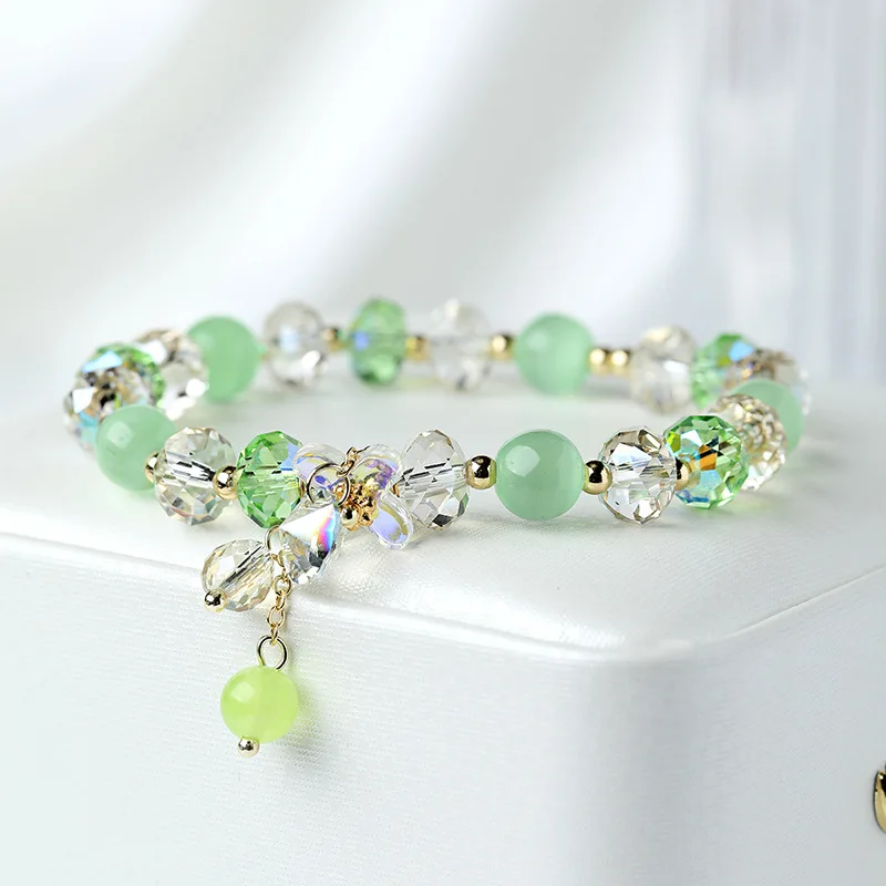 Natural Cat's Eye Stone Green Crystal Round Charm Beaded Bracelets for Women Fashion Lucky Jewelry Wholesale