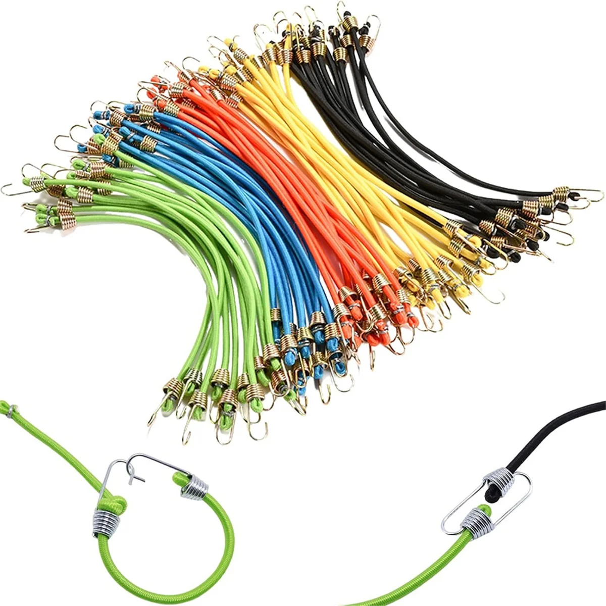 AT77 Small Bungee Cords with Hooks 12 Pack, Adjustable Rubber Elastic Cords for Luggage Roof Rack Hanging Outdoor