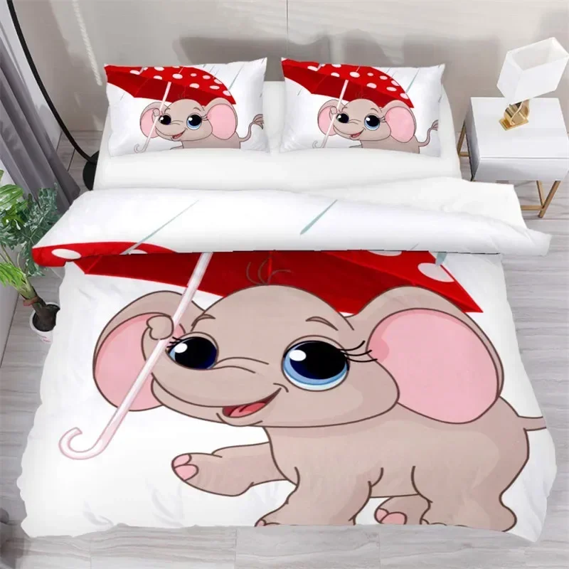 

Boys Cartoon Elephant Duvet Cover Lovely Animal Theme Bedding Set Full For Girls Boys Kawaii Room Decor Microfiber Quilt Cover