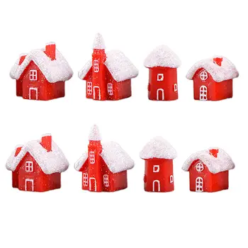4 ks mini červený vánoční domeček figurka ozdoba miniaturní zahradní vánoční dekorace příslušenství nový rok vánoční dárek 2025 navidad 10 nejlepší prodej figurka z vesnice Noel - №2