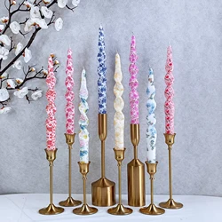 2 pcs 9.8 inch Flower Pattern Candle High Quality Printed Smokeless Unscented Handmade Spiral Wax Stick Candles
