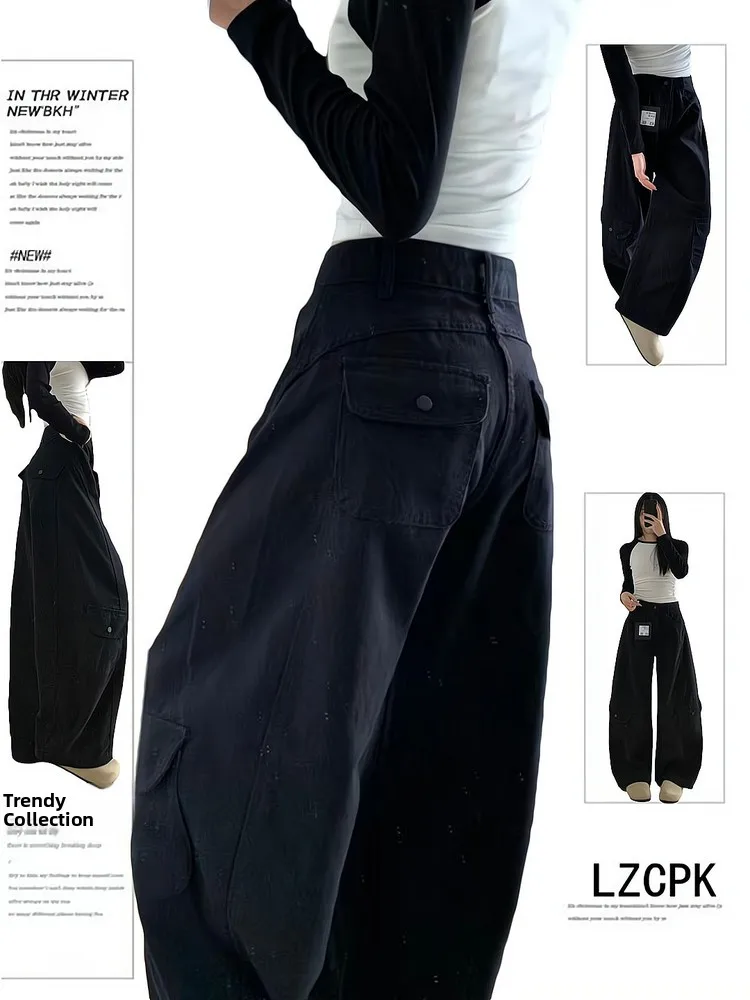 

Bla American Retro Work Pants Women's Autumn Winter High Waist Casual Versatile Wide Leg Knife Long Trousers Trendy