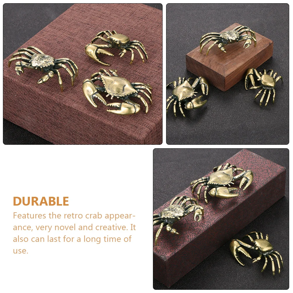 3 Pcs Brass Crab Lucky Figurines Desk Toys Home Decor Gifts Pet Retro Office Crabs Crafts Desktop Modeling Statues Tea House