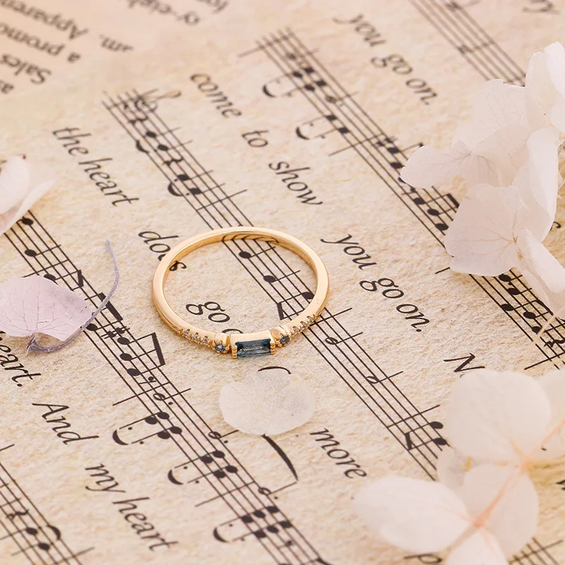 LAMOON Natrual Blue Topaz Ring For Women Gemstone Thin Ring 925 Sterling Silver Gold Vermeil Simple Daily Jewelry Accessories