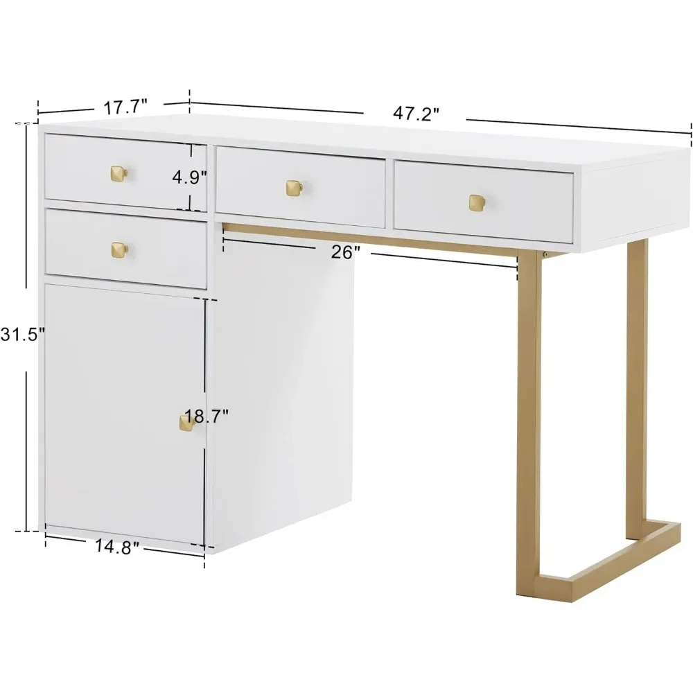 Manicure Table with Storage Drawers, Makeup Station with Round Handles, Beauty Equipment with Display Open Space, Manicure Table