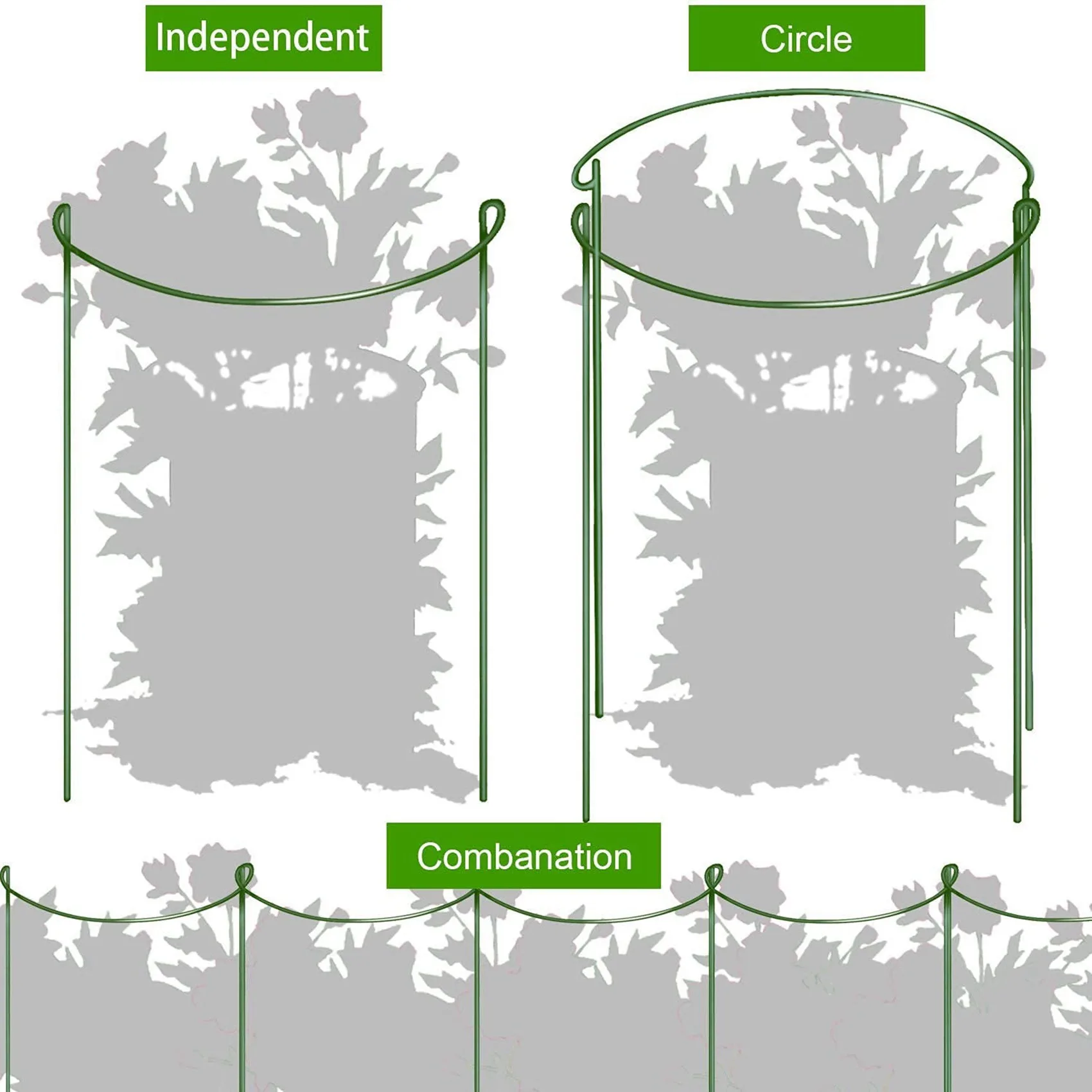 

16 Pcs Plant Support Stakes Ring Cage Metal Garden Plant Stake Green Half Round Plant Support Ring Large Plant Supports-AT36