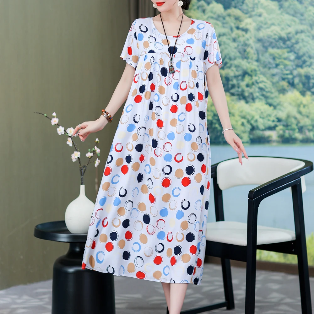 New Fashion Summer Dresses For women 2023 Casual Print Long Dresses O-neck Short Sleeve Vintage Maxi Dress Plus Size