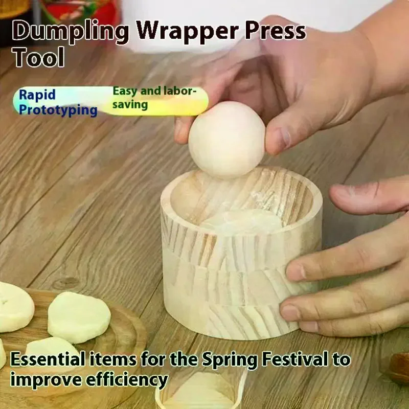 Wood Dumpling Maker Press Tool Wood Mold And Ball Manual Dough Skin Presser Hand Pie Rolling Tool Quick Dumpling Wrapper Maker