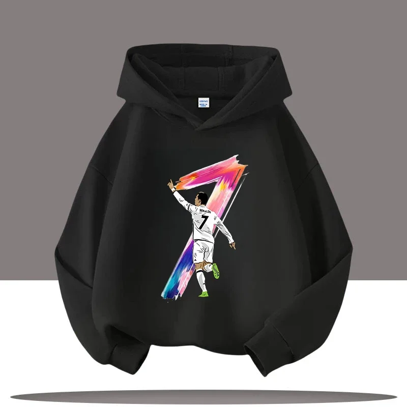 رونالدو الأطفال طويلة الأكمام طفل مقنعين البلوز أزياء كرة القدم ستار الكرتون طباعة بنين بنات هوديس الملابس اليومية عارضة