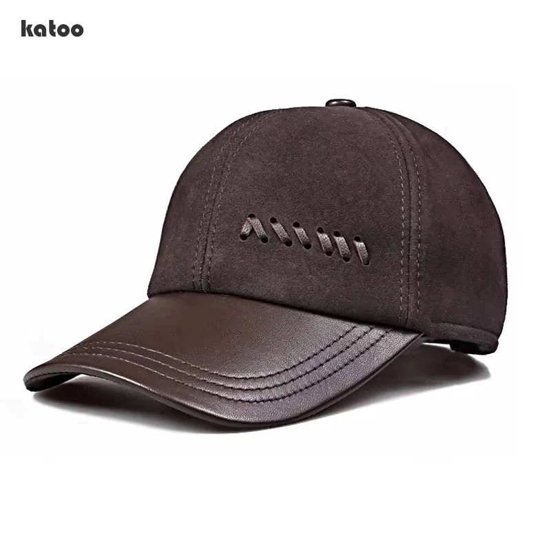 New 2026 Spring Men's Real Genuine Pig Leather Baseball Cap Hat Winter Warm Caps Hats Men Wome Black/Coffee