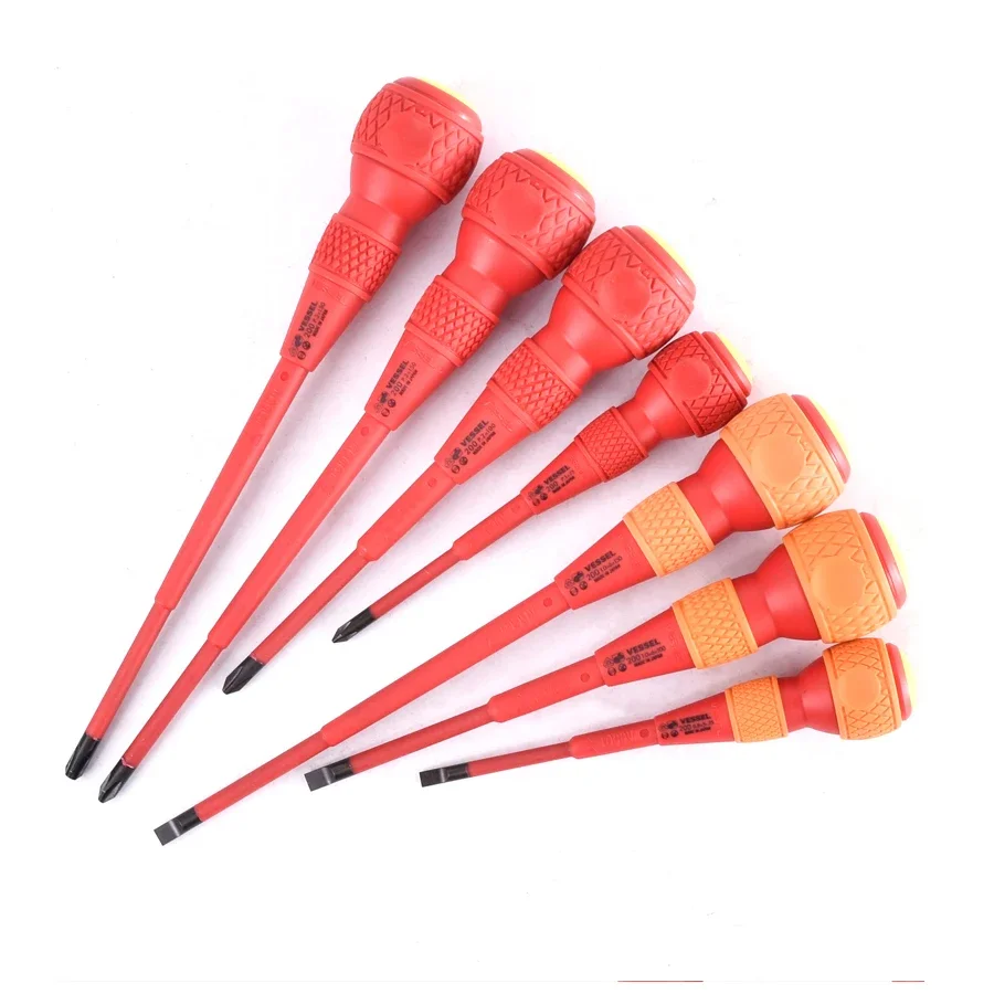 VESSEL VDE 200 Insulated Screwdriver , Japan 1000v Electrician Repair Ball Grip Cross Slotted and Slotted Screwdriver Series