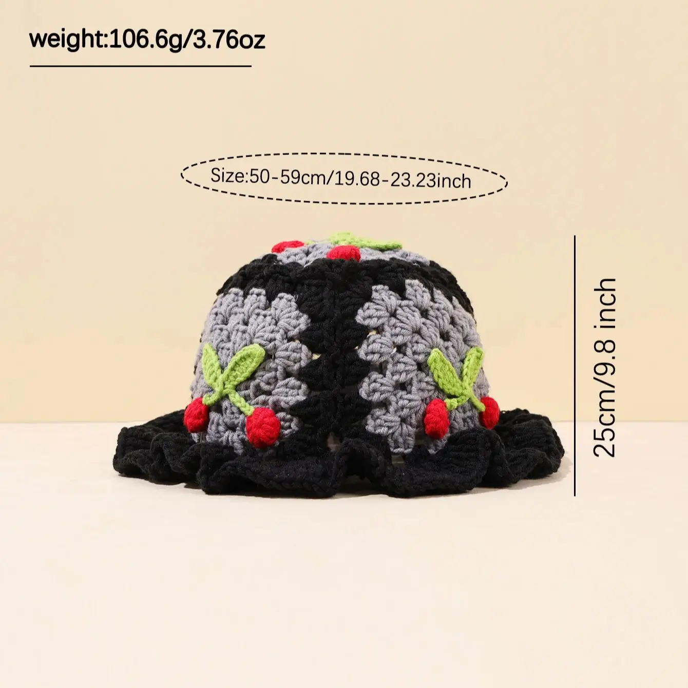 الخريف/الشتاء لطيف الحلو الصوف حوض قبعة الكرتون الكرز الجوف اليدوية محبوك كشكش حافة قبعة الصياد