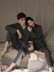 New Spring Thin Couple Pajamas Sets Long-Sleeved Cotton Loungewear Women's Simple and Loose Can be Worn Outside Casual Suits